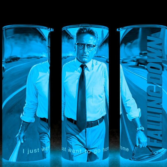 Glow in the Dark Falling Down 90s Michael Douglas Painting Cup Mug Tumbler 20oz - Picture 1 of 4